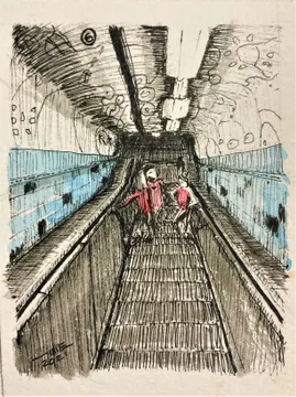 06 Estación de metro: Agüero., LUG-006. Acuarela y tinta.