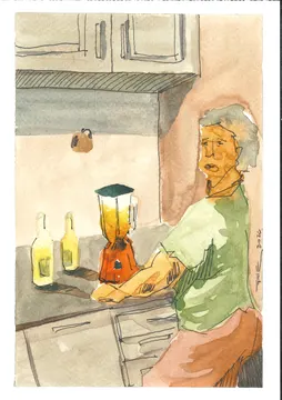 Mamá haciendo ponche crema, PER-004. Acuarela.