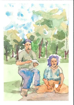 En un picnic en el Parque Las Heras, PER-012. Acuarela.