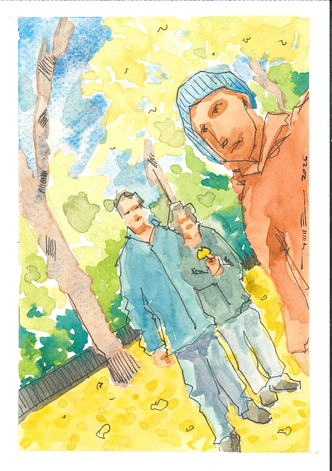 con el amarillo de un árbol de ginkgo biloba, PER-016. Acuarela, 14,8 × 21 cm.