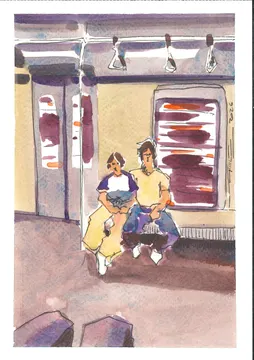 En el subte D, PER-021. Acuarela y tinta.