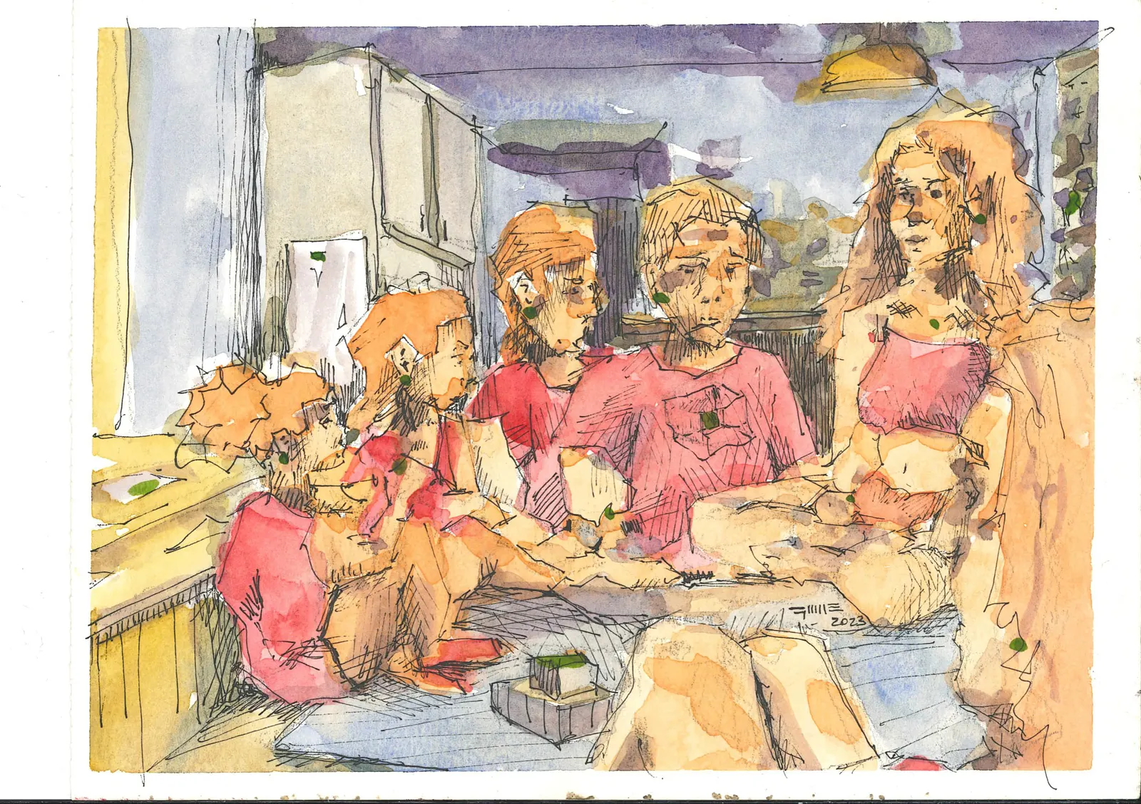 Conversaciones de reflexión 4, SOC-007. Acuarela y tinta, 21 × 14,8 cm.