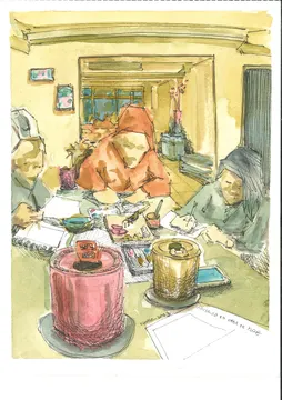 Pintando en casa de Yore, SOC-008. Acuarela y tinta.