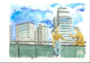 Salida con Croquiseros Urbanos #130 – Julio y Emma, SOC-009. Acuarela y tinta.