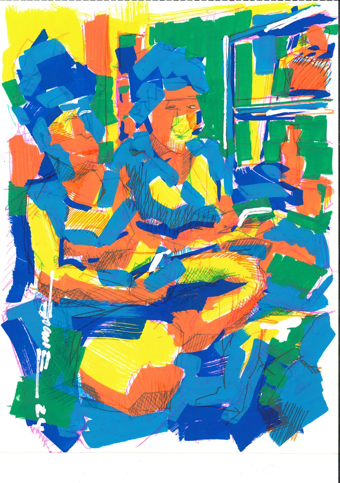 Conversaciones de reflexión 5, SOC-010. Bolígrafo y marcador acrílico, 14,8 × 21 cm.