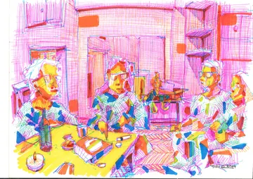 Conversaciones de reflexión 7 - Mudanza, SOC-012. Bolígrafo y marcador acrílico.