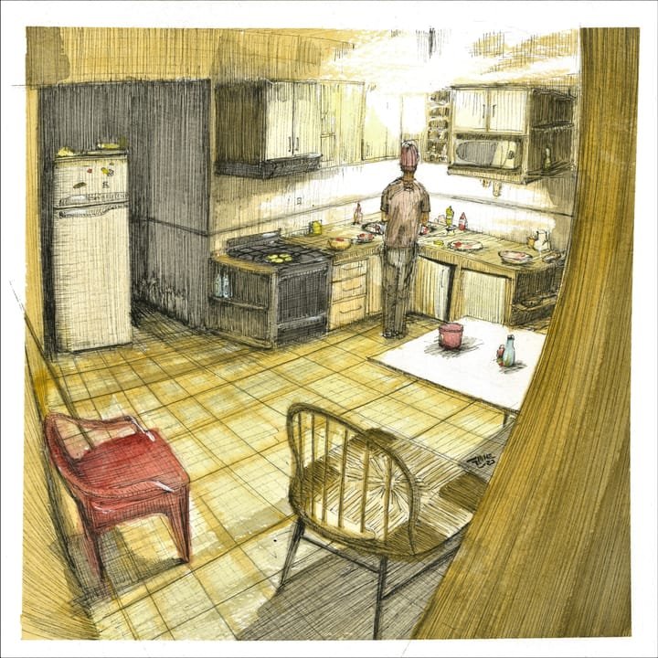 Food, SOC-019. Acuarela y tinta, 23,3 × 23,3 cm.