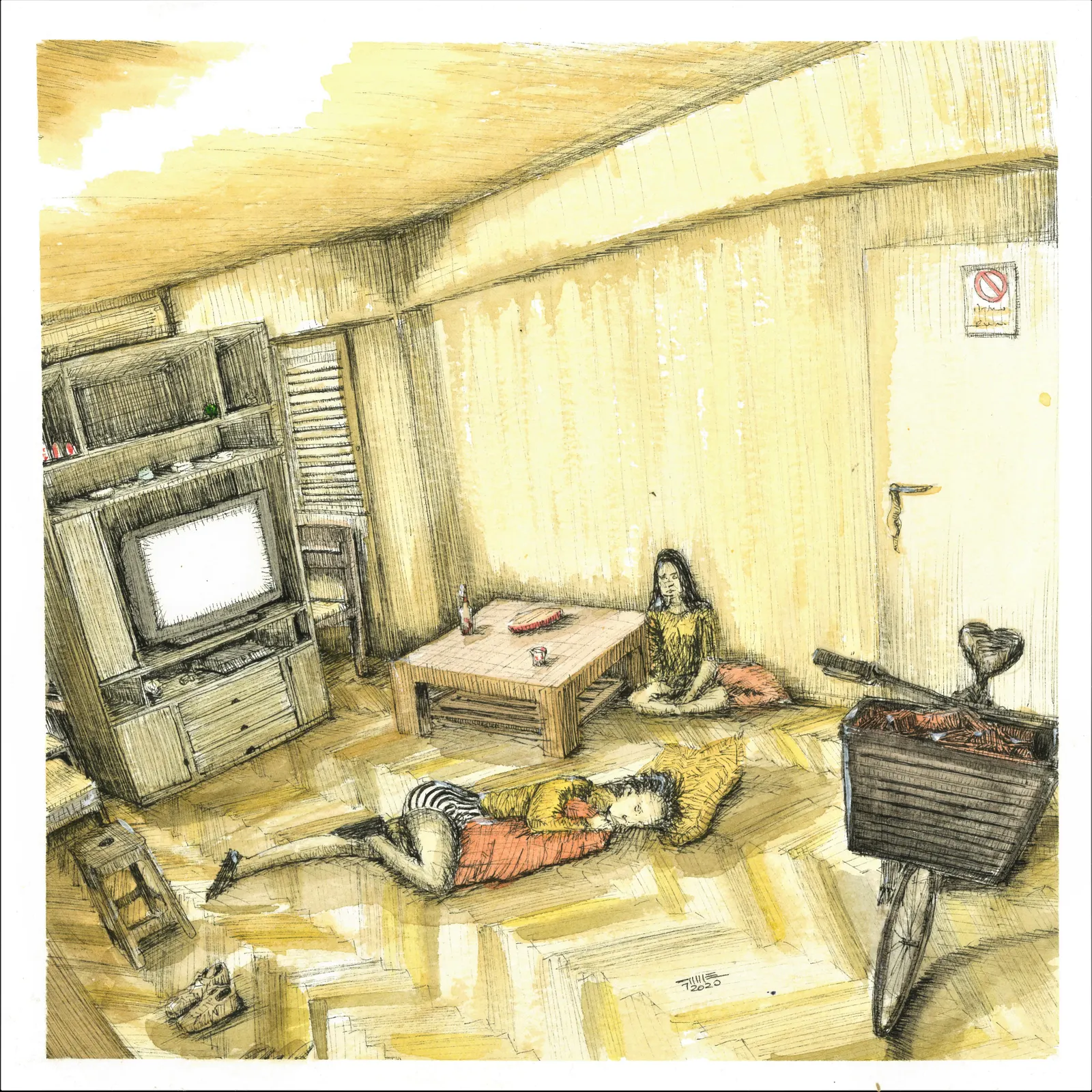 The place, SOC-021. Acuarela y tinta, 23,3 × 23,3 cm.