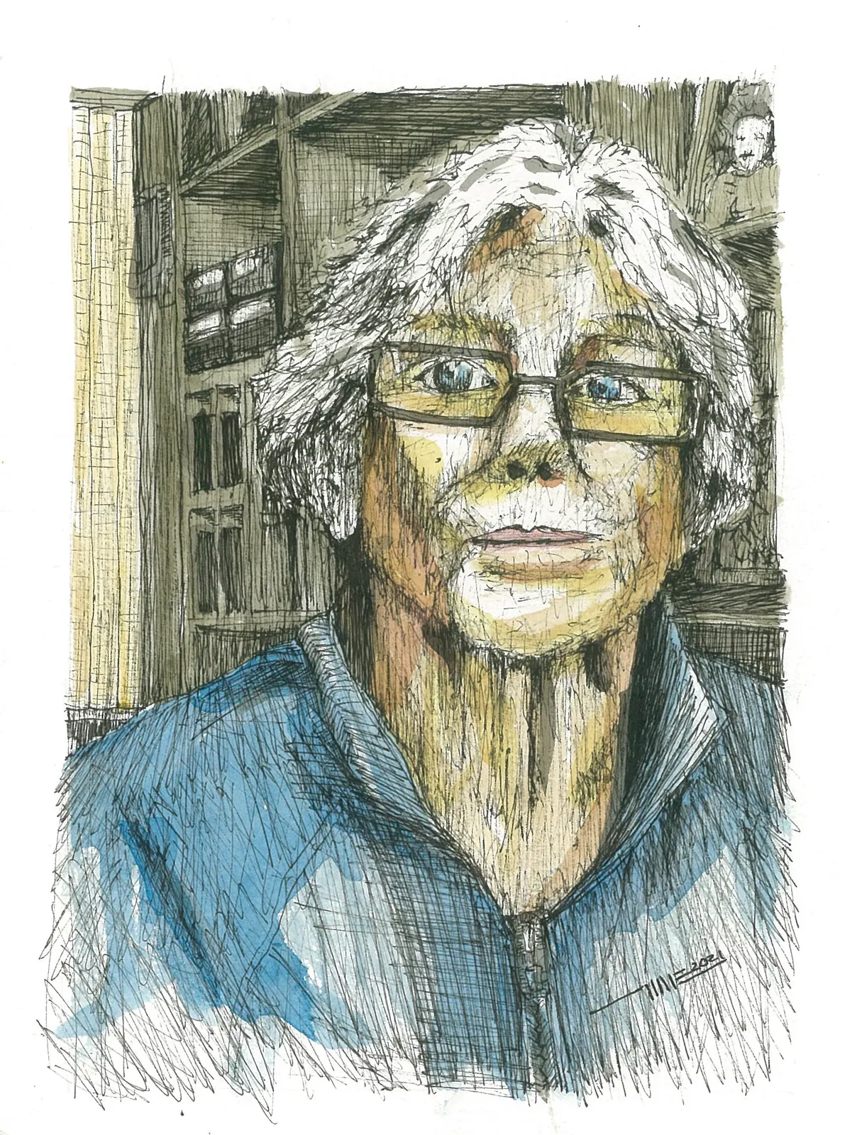 Retrato de mi abuela Merced Quiroga, VAR-003. Acuarela y tinta, 14,8 × 21 cm.